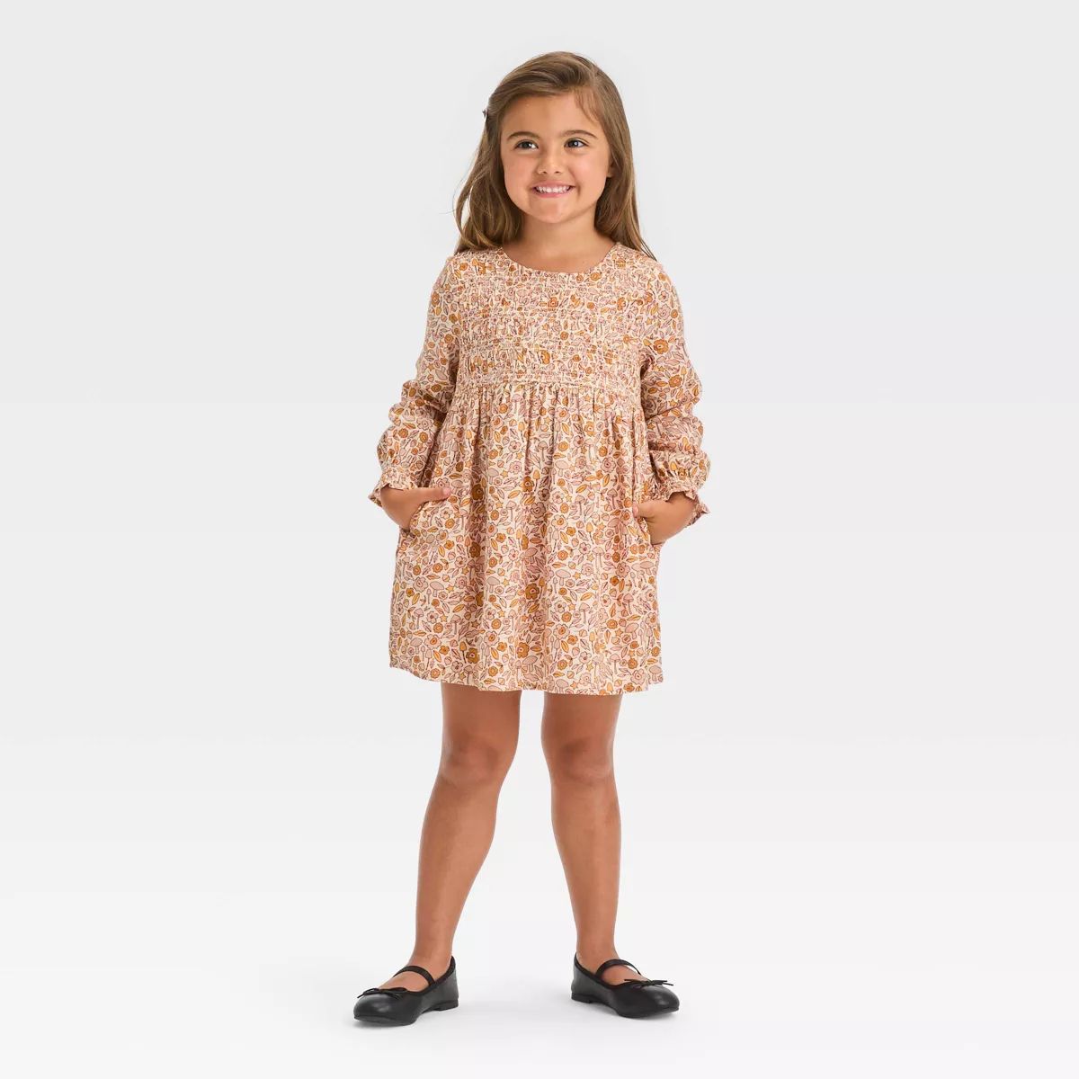 Toddler Girls' Floral Twill Long Sleeve Dress - Cat & Jack™ | Target