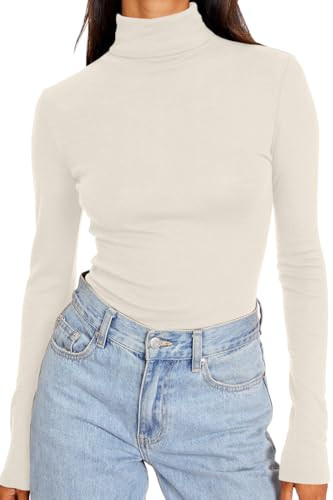 Trendy Queen Women's Turtleneck Long Sleeve Shirts Fall Fashion Basic Thermal Underwear Tops Wint... | Amazon (US)
