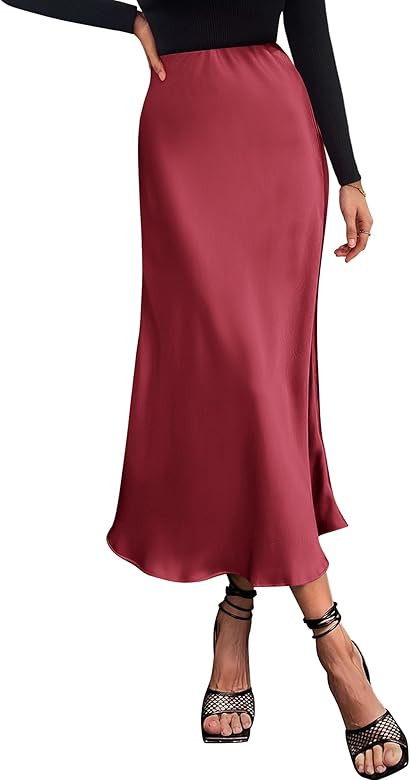 BTFBM 2023 Women's Long Satin Summer Fall Skirt Silk Elegant High Waist Cocktail Party Wedding Fl... | Amazon (US)