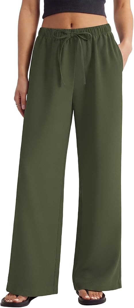 SUUKSESS Women Wrinkle Free Wide Leg Pants Flowy Palazzo Casual Trousers | Amazon (US)
