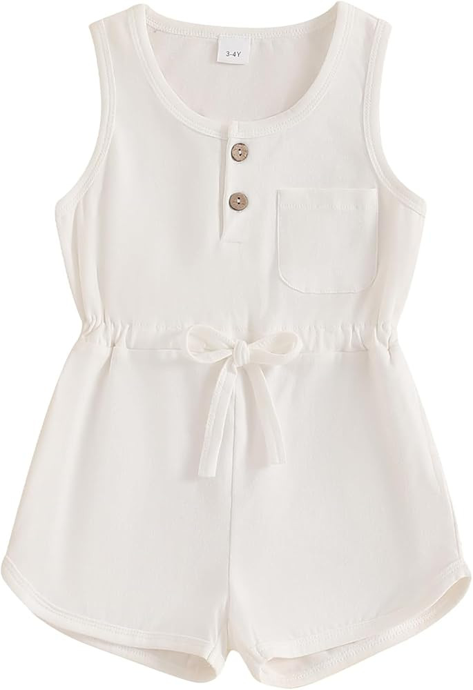 woshilaocai Toddler Baby Girl Jumpsuit Romper Sleeveless Drawstring One Piece Romper with Pockets... | Amazon (US)