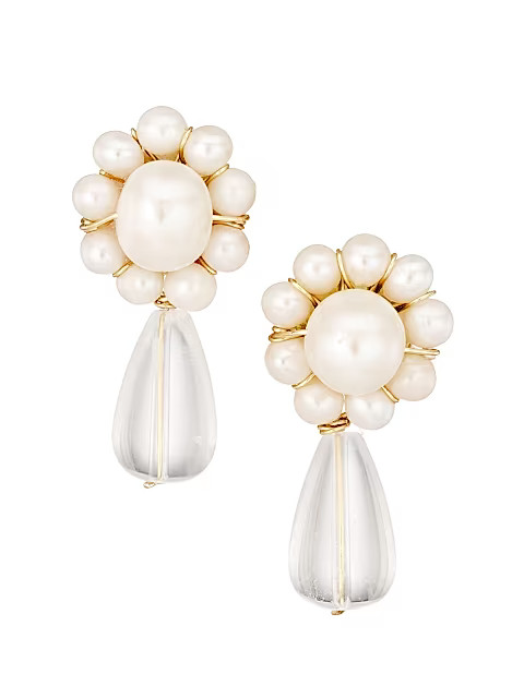 Ellie 14K Goldplated Baroque Pearl & Crystal Quartz Drop Earrings | Saks Fifth Avenue