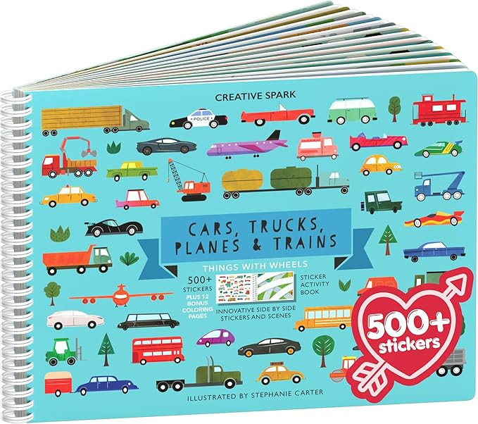 CUPKIN Sticker Book for Kids 2-4, 500+ Kids Stickers, Cars, Trucks, Planes & Trains 12 Coloring P... | Amazon (US)