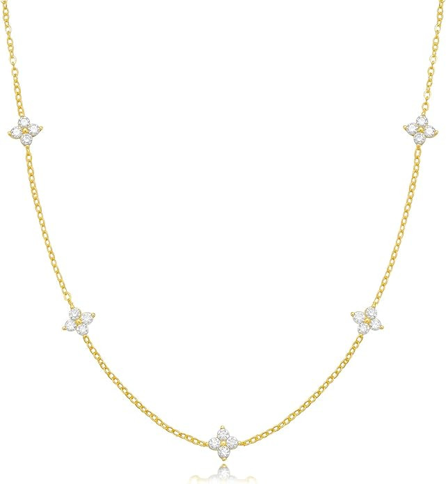 Dainty Necklaces for Women Cute Station Choker Necklace Cubic Zirconia Simulated Diamond Necklace... | Amazon (US)