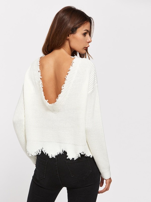 Low Back Scallop Raw Edge Jumper | SHEIN