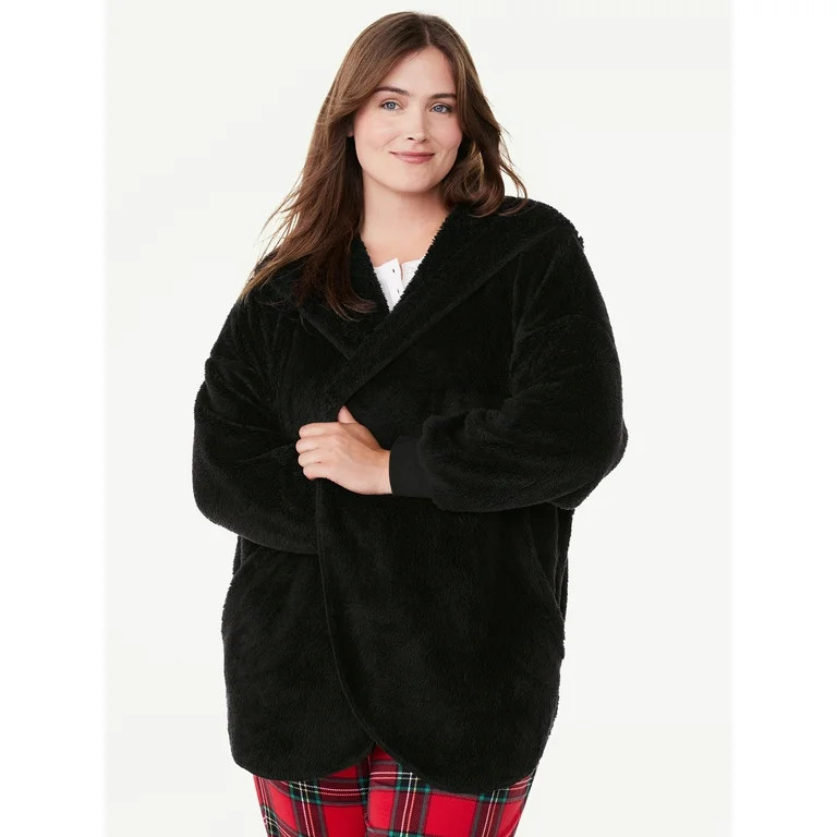 Joyspun Women’s Plush Hoodie Cardigan, Sizes XS to 3X | Walmart (US)