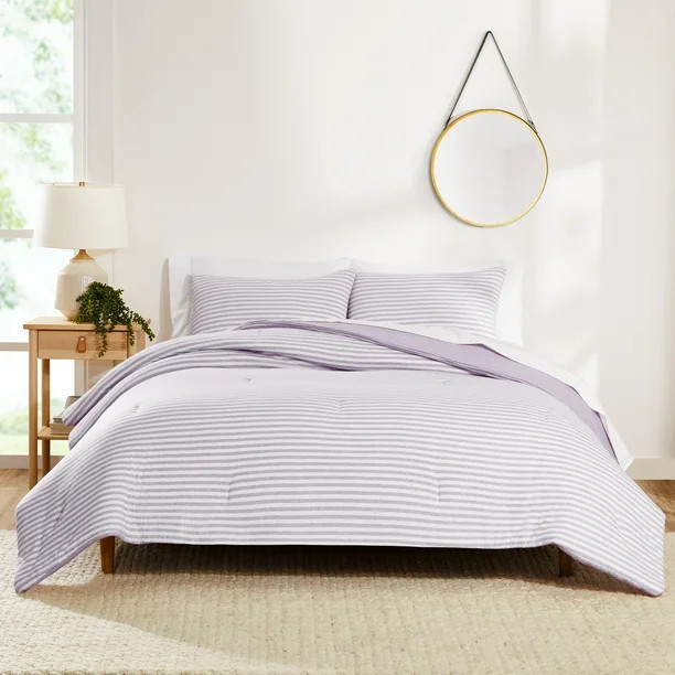 Gap Home T-Shirt Soft Jersey Reversible Organic Cotton Blend Comforter Set, Twin, Lavender, 2-Pie... | Walmart (US)