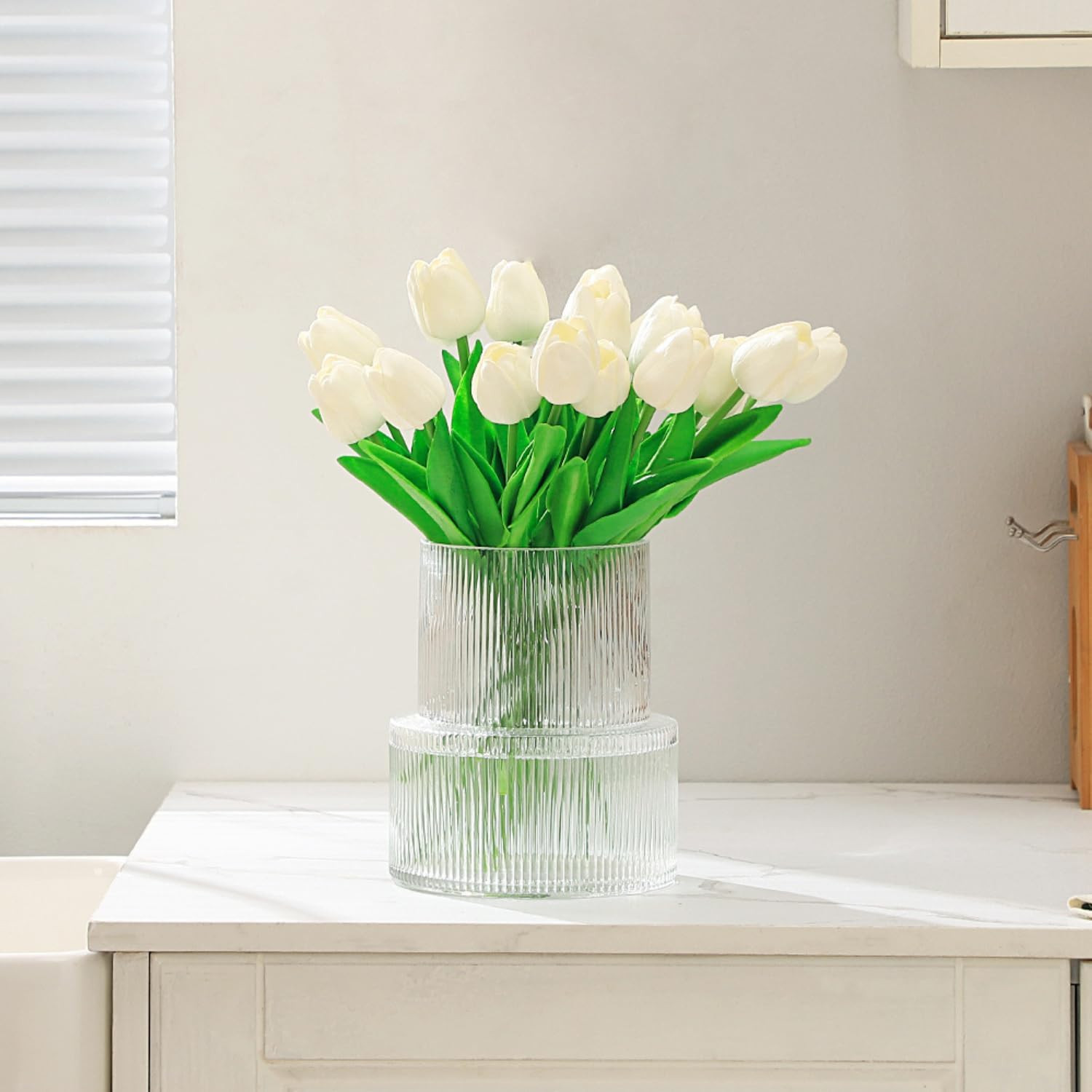 Ribbed Glass Vase, Flower Vase, Fluted Clear Vases for Flowers, Modern Vases for Living Room, Din... | Amazon (US)