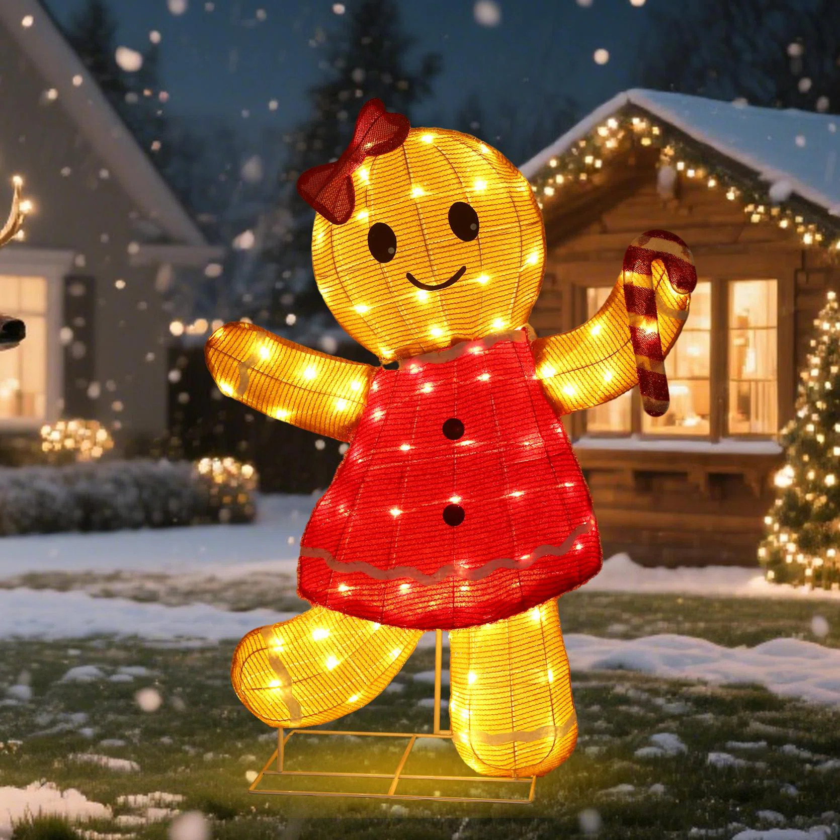 42-Inch 3D Gingerbread Girl Lighted Outdoor Christmas Decorations Holiday Display | Wayfair North America