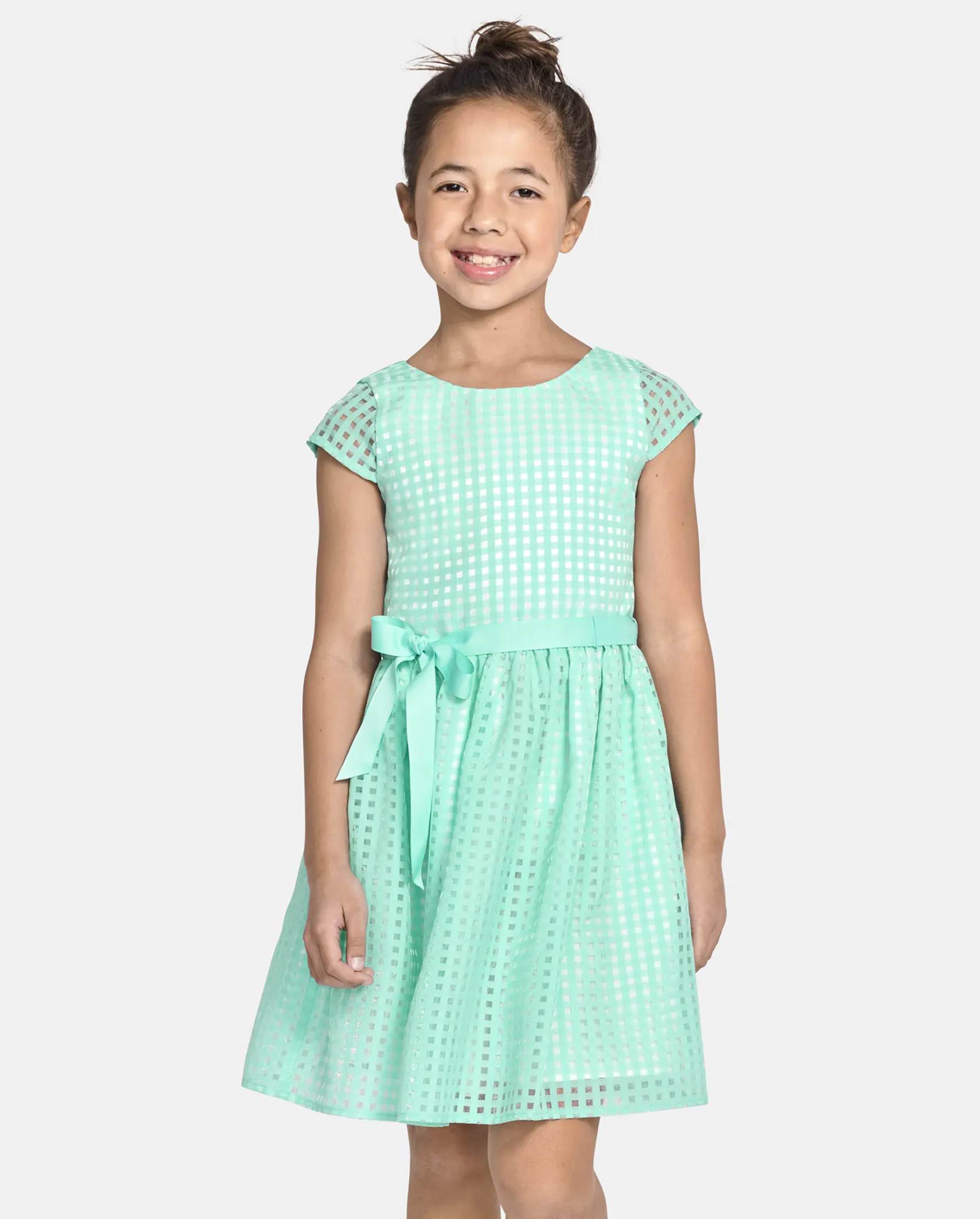 Girls Gingham Organza Fit And Flare Dress - mellow aqua | The Children's Place