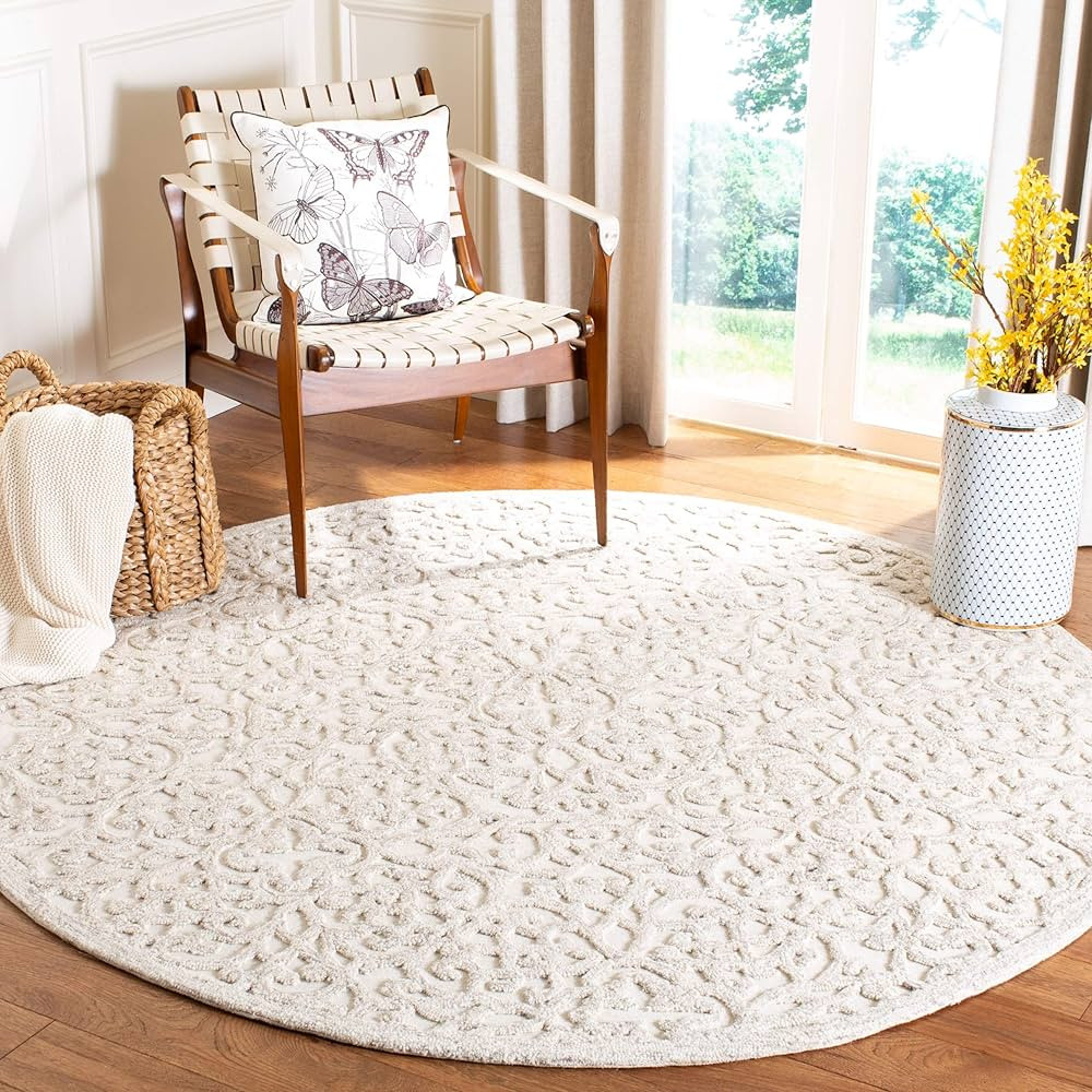 SAFAVIEH Trace Collection 6' Round Camel / Ivory TRC103E Handmade Premium Wool Area Rug | Amazon (US)