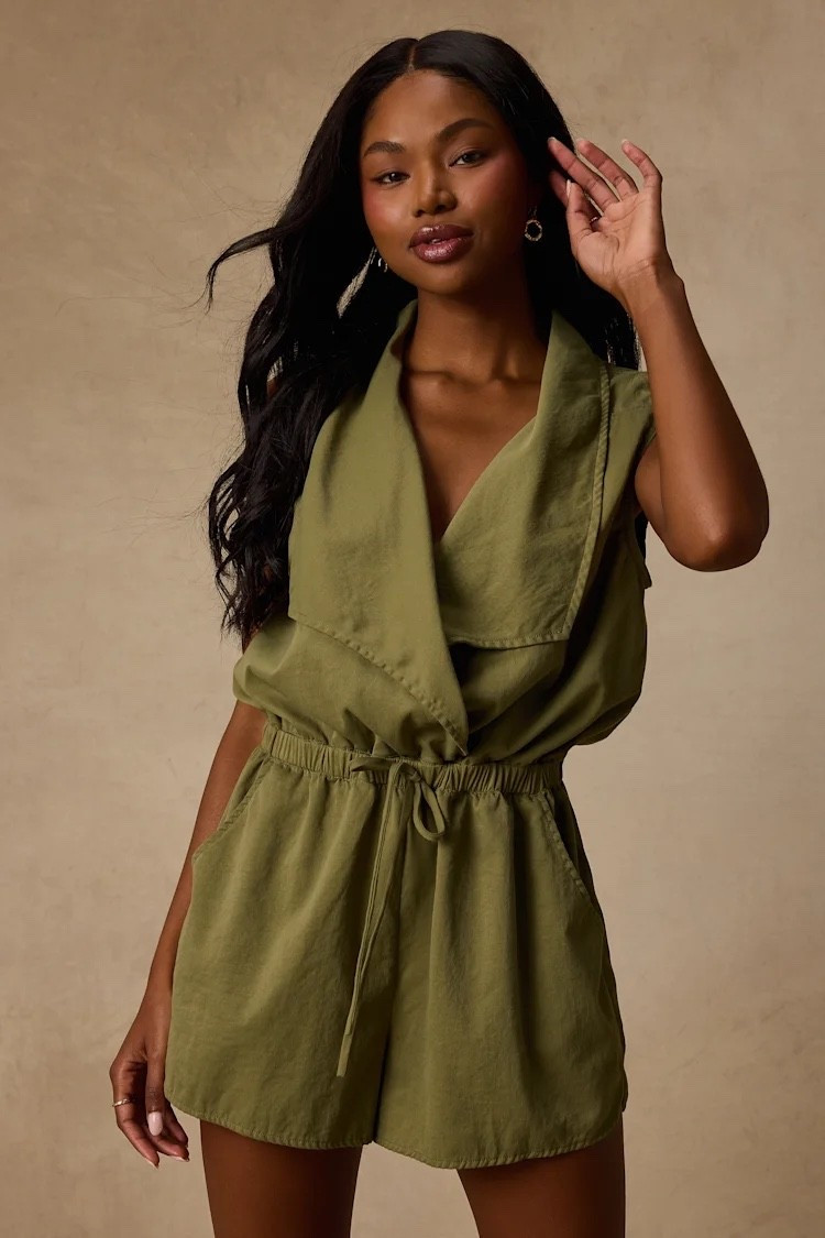 Ira Olive Green Collared Drawstring Romper

#LTKootd