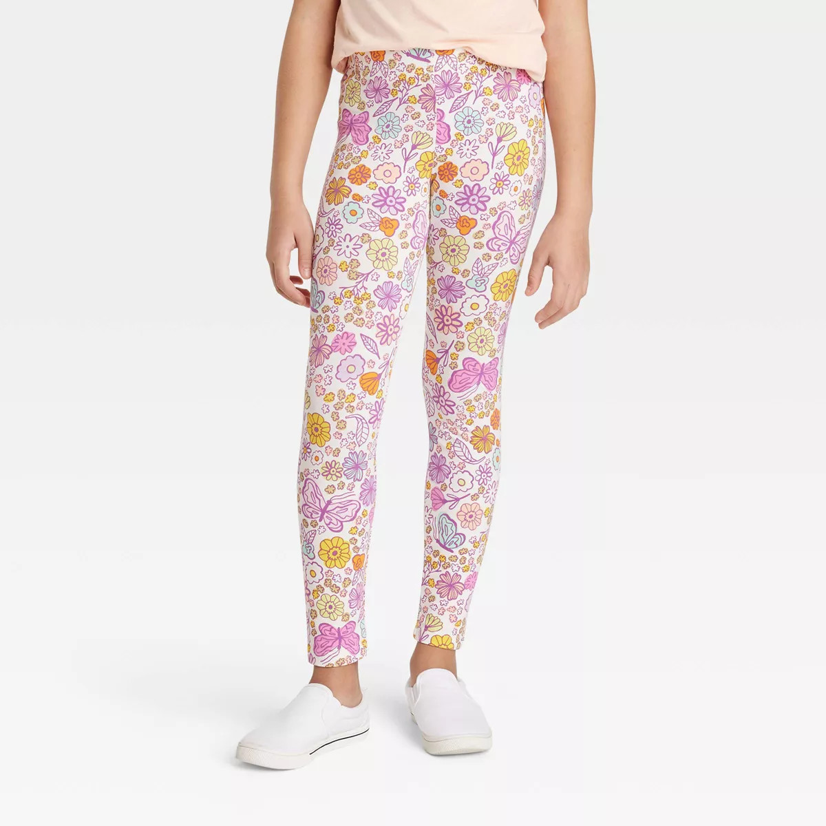 Girls' Floral Leggings - Cat & Jack™ Cream | Target
