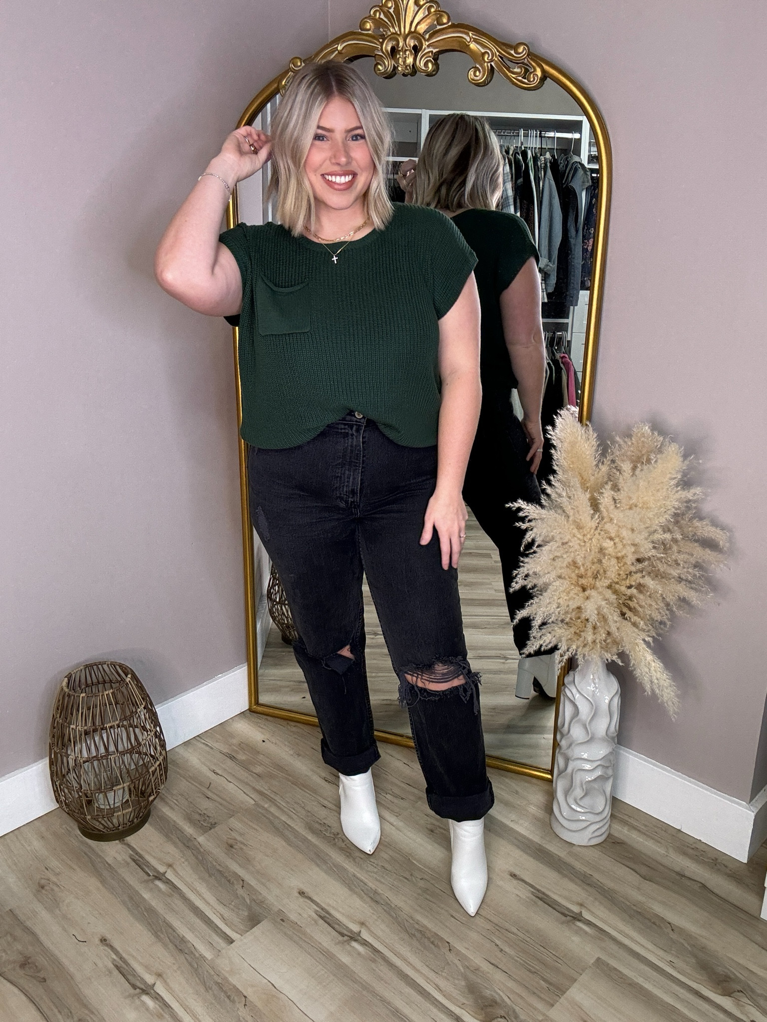 Wearing a size large top and size 12 jeans  

#LTKStyleTip #LTKMidsize