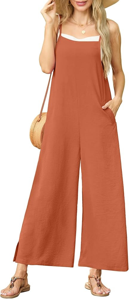 Lepunuo Womens Casual Loose Jumpsuits Summer Boho Wide Leg Rompers Sleeveless Overalls with Pocke... | Amazon (US)