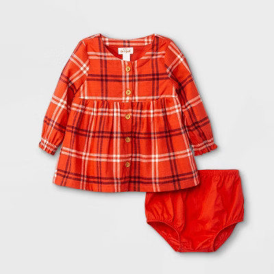 Baby Girls' Plaid Long Sleeve Dress - Cat & Jack™ Red 12M | Target
