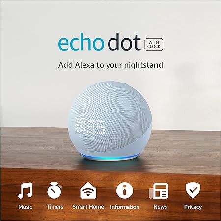 Echo Dot (5th Gen, 2022 release) with clock | Smart speaker with clock and Alexa | Cloud Blue | Amazon (US)