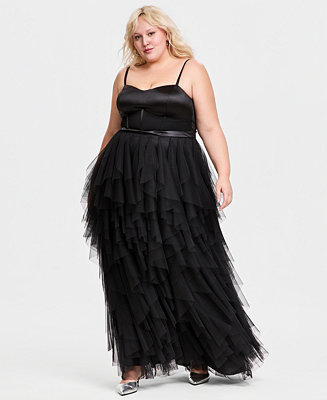 Trendy Plus Size Corset-Bodice Ruffled-Skirt Gown | Macy's