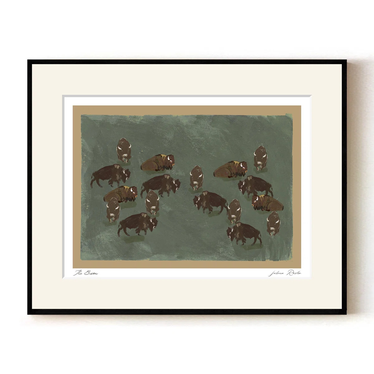 Mod-Ensemble The Bison by ChiChi \u2013 Minimalist Green Wildlife Art Print Featuring a Buffalo H... | Wayfair North America