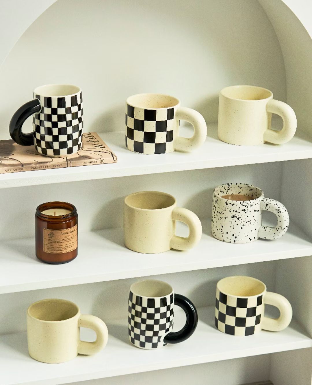 Chunky Ceramic Mugs | Thick Handle Checkered Mug | Cute Speckled Mug | Aesthetic Mugs for Coffee ... | Etsy (US)