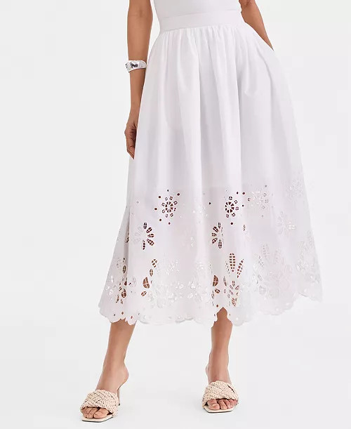 Women's Cotton Eyelet Lace Midi Skirt, Macy's Exclusive | Macy's