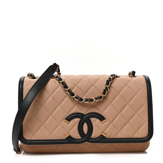 Caviar Quilted Medium CC Filigree Flap Beige Black | FASHIONPHILE (US)