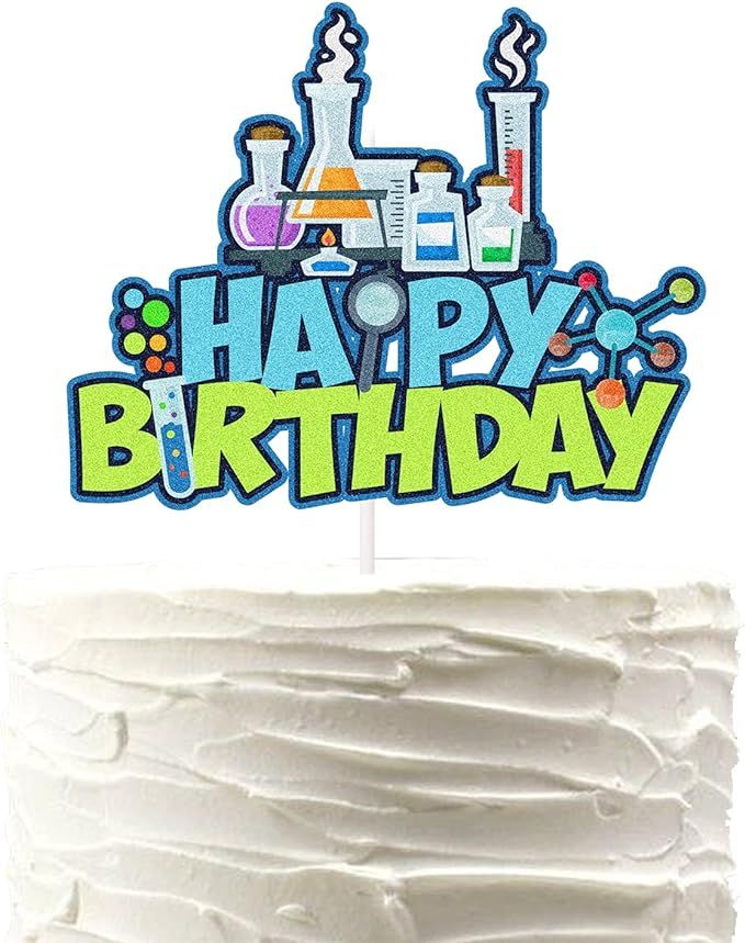 Science Cake Topper Mad Scientist Chemistry Theme Birthday Party Cake Decorations Supplies | Amazon (US)