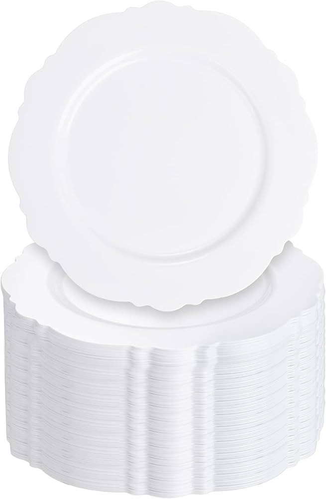 WDF 60pcs White Plastic Plates -10.25inch Baroque White Disposable Dinner Plates for Upscale Part... | Amazon (US)