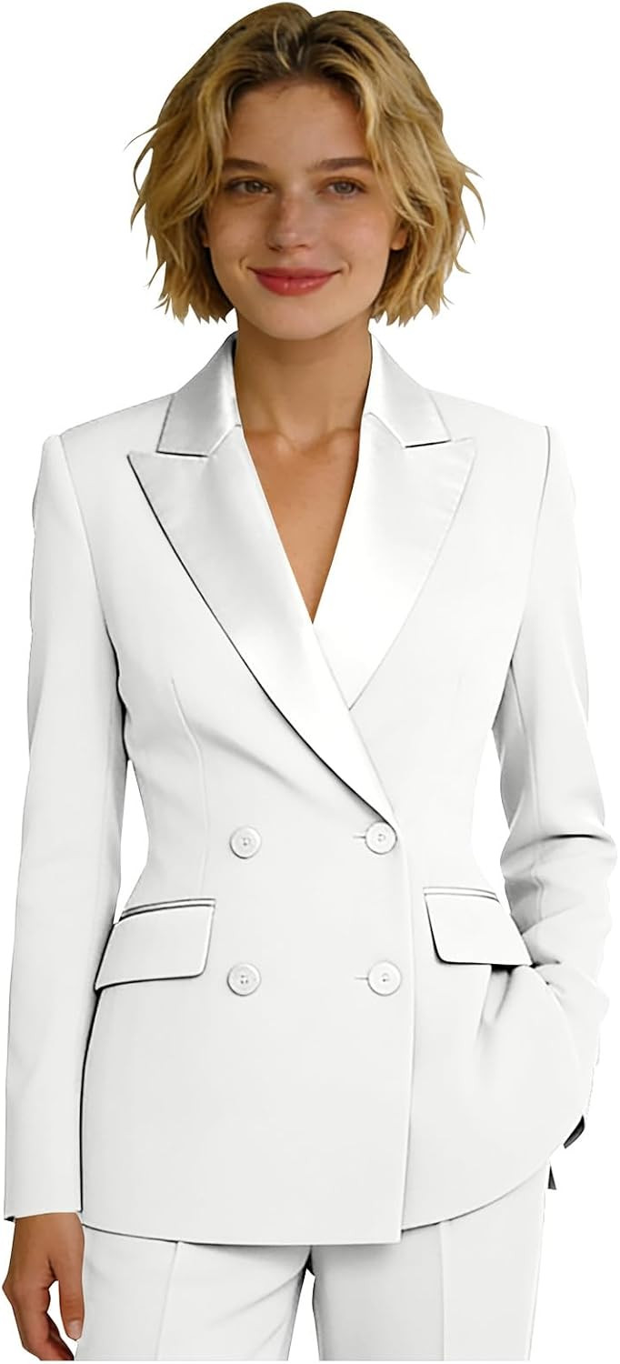 Women's Suit 2 Piece Formal Slim Fit Pantsuit for Office Work Business Double Breasted Suits Wedding Bridesmaid Dressy | Amazon (US)