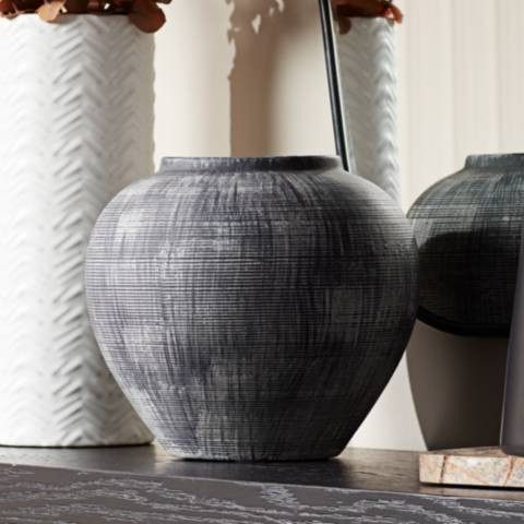 McGinn 9" Wide Rough Antique Black Decorative Vase | Lamps Plus