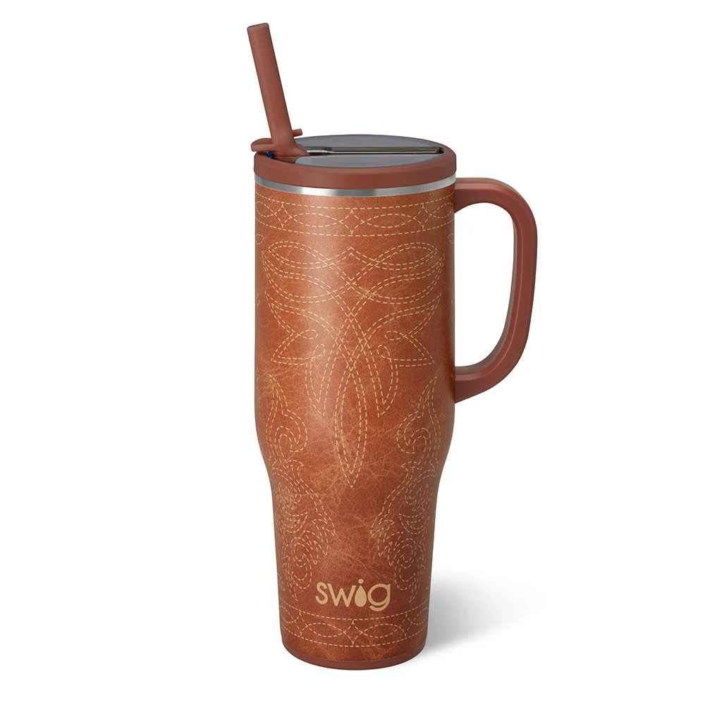 Saddle Stitch Cognac Mega Mug 40oz | Swig Life