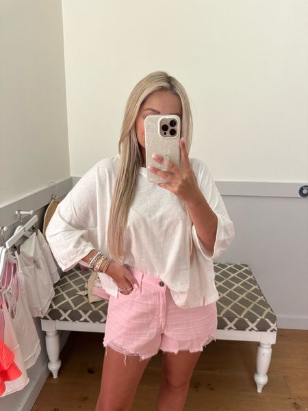 Wearing size small shorts and small shirt / aerie try on. 

Love this look for an easy vacation / summer look  

#LTKFindsUnder50 #LTKSaleAlert #LTKTravel