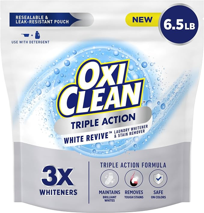 OxiClean Triple Action White Revive Laundry Whitener Powder, 6.5 lbs | Use with Detergent, Whiten... | Amazon (US)