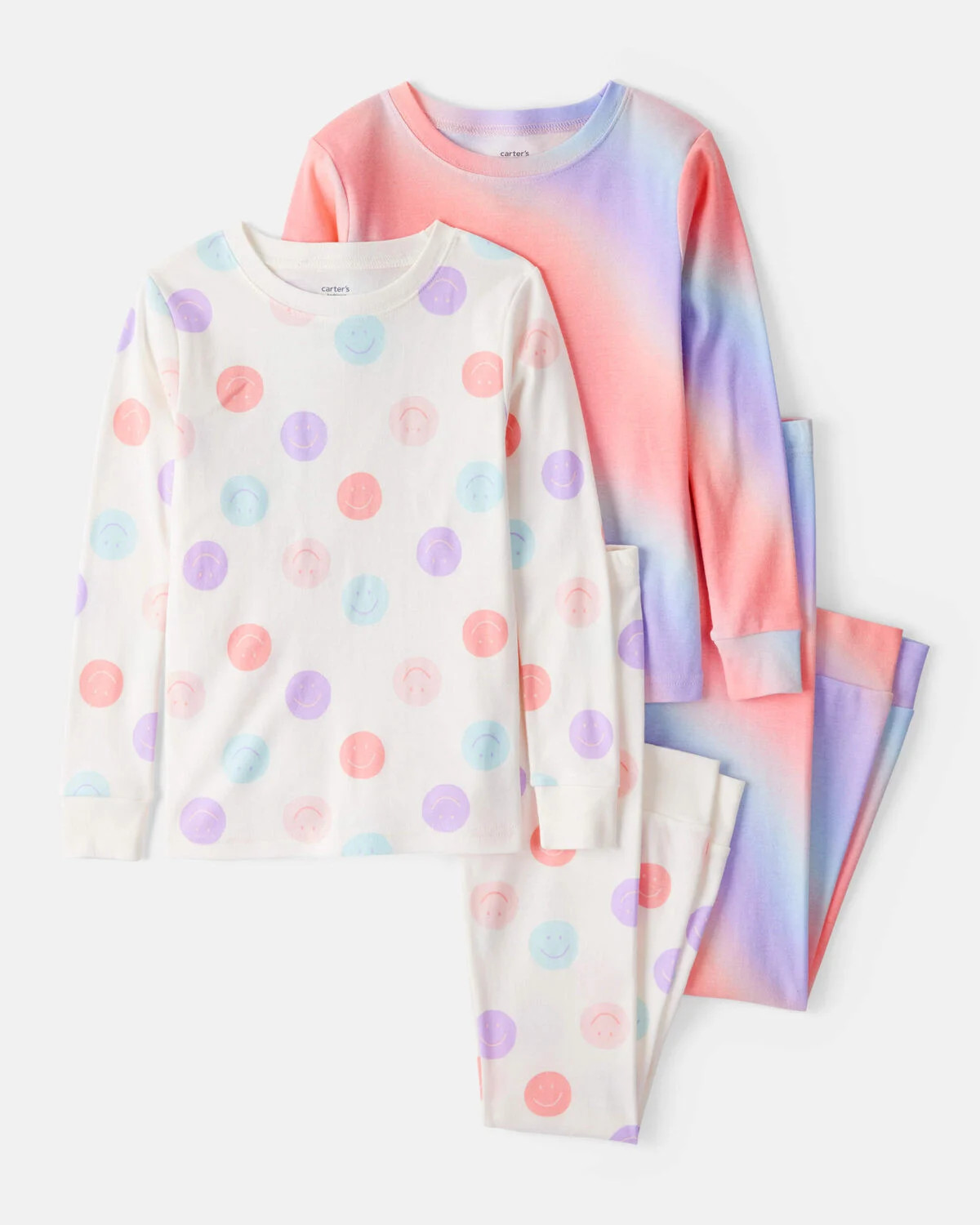 Girls Rainbow Print 100% Cotton Long-Sleeve 4-Piece Pajamas - White | Carter's Inc