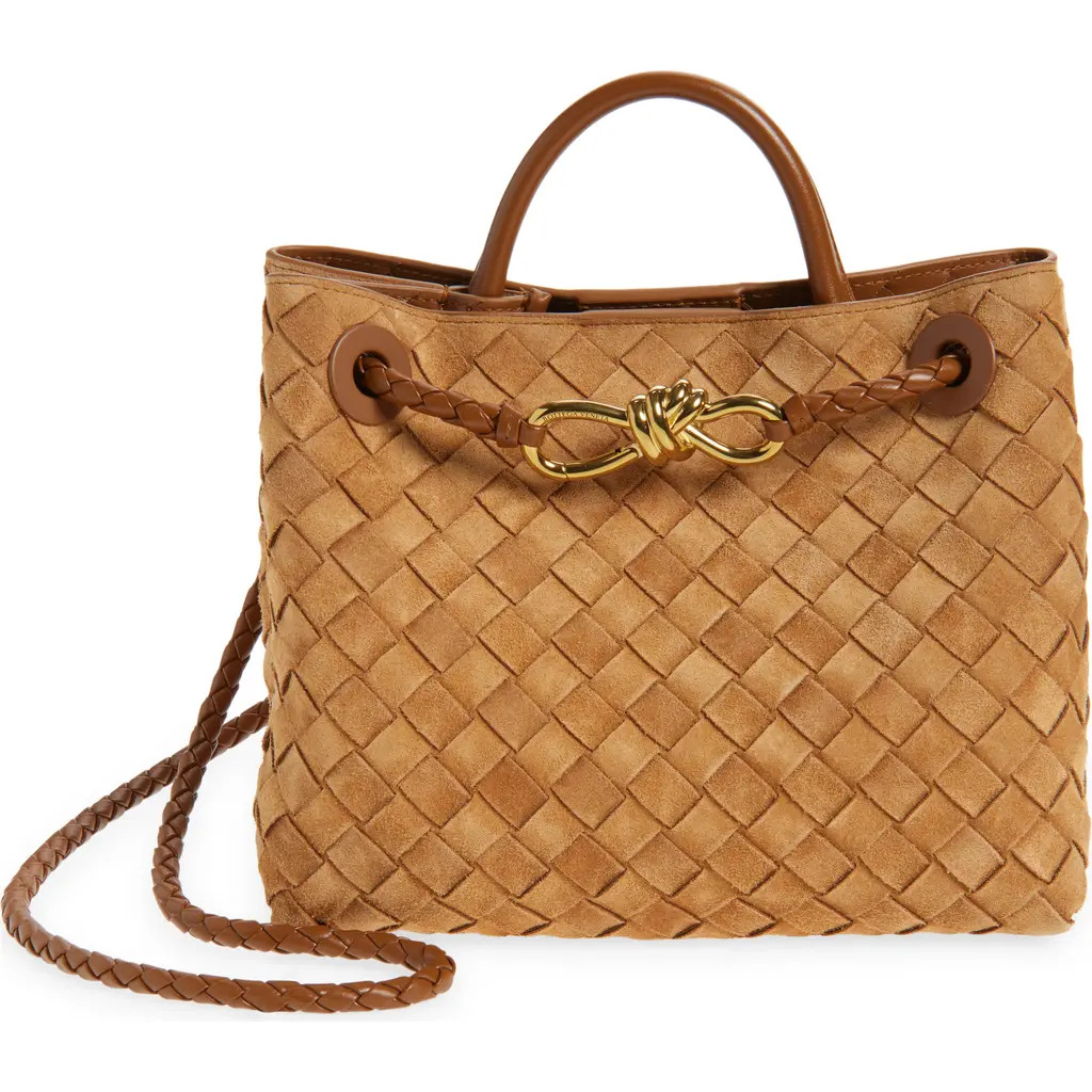 Bottega Veneta Small Andiamo Intrecciato Suede Shoulder Bag in Amber at Nordstrom | Nordstrom