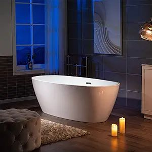WOODBRIDGE 71" Acrylic Freestanding Bathtub Contemporary Soaking Tub, White Acrylic,Matte Black D... | Amazon (US)