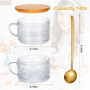 MAQUITA Vintage Coffee Mugs Set of 4 Embossed Tea Cups, Overnight Oats Containers with Bamboo Lid... | Amazon (US)