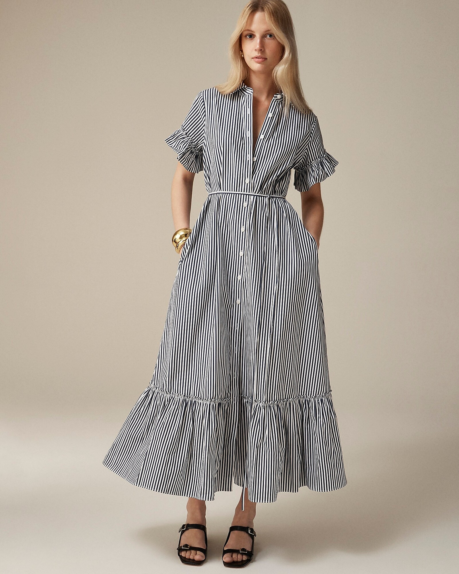 Amelia maxi shirtdress in stripe cotton poplin | J. Crew US