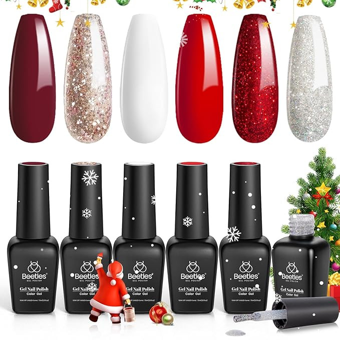 Beetles Christmas Gel Nail Polish – Candy Cane Gel Polish Set, 6 Color Burgundy Red Glitter Whi... | Amazon (US)