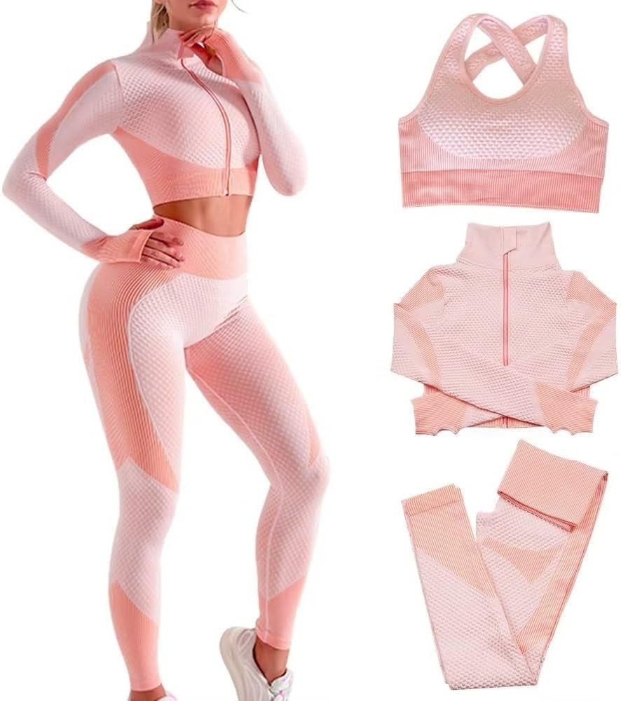 3pcs Seamless Outfit Workout Sets Gym for Women, Fitness Sports School Running Clothes Yoga Sport... | Amazon (US)