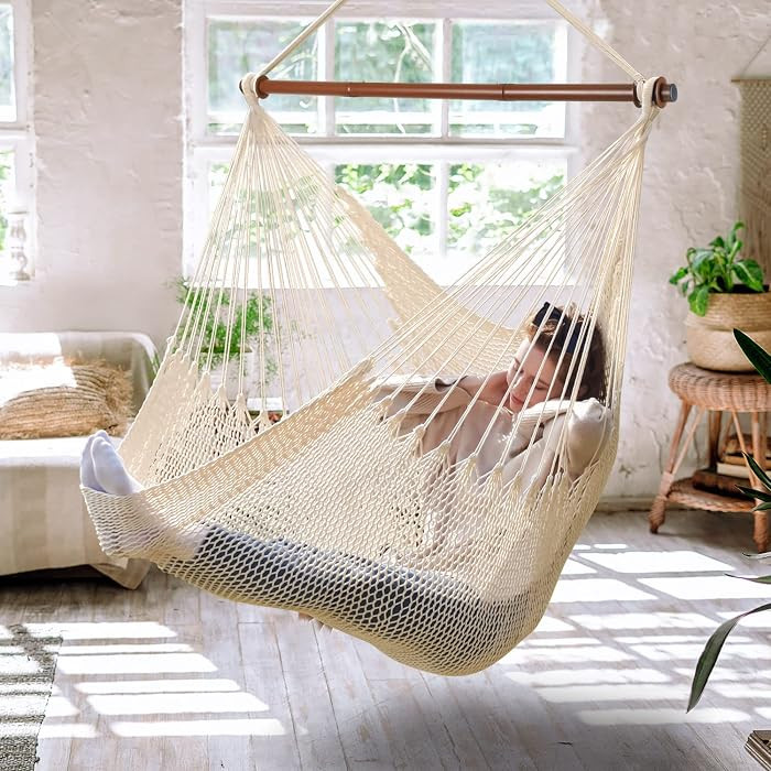 Upgraded Caribbean Hammock Chair with Detachable Metal Bar, Large Hammock Swing Chair, XL Rope Ha... | Amazon (US)