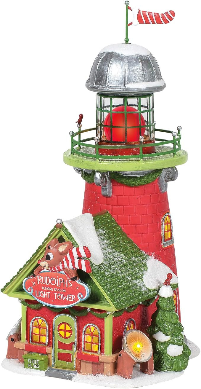 Department 56 North Pole Village Rudolph The Red-Nosed Reindeer Blinking Beacon Lit Building, 7.8... | Amazon (US)