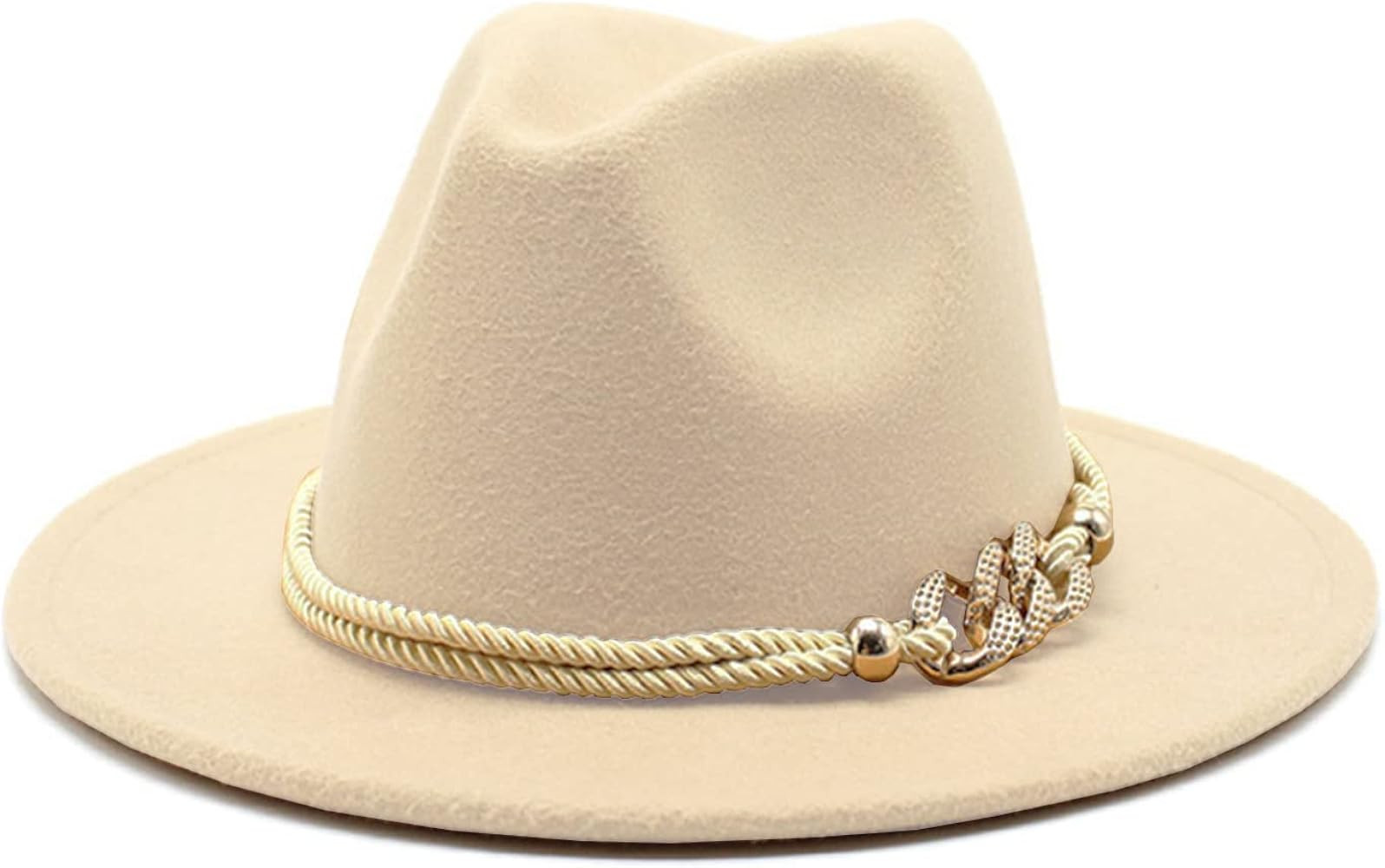 Gossifan Lady Fashion Wide Brim Felt Fedora Panama Hat with Ring Belt | Amazon (US)