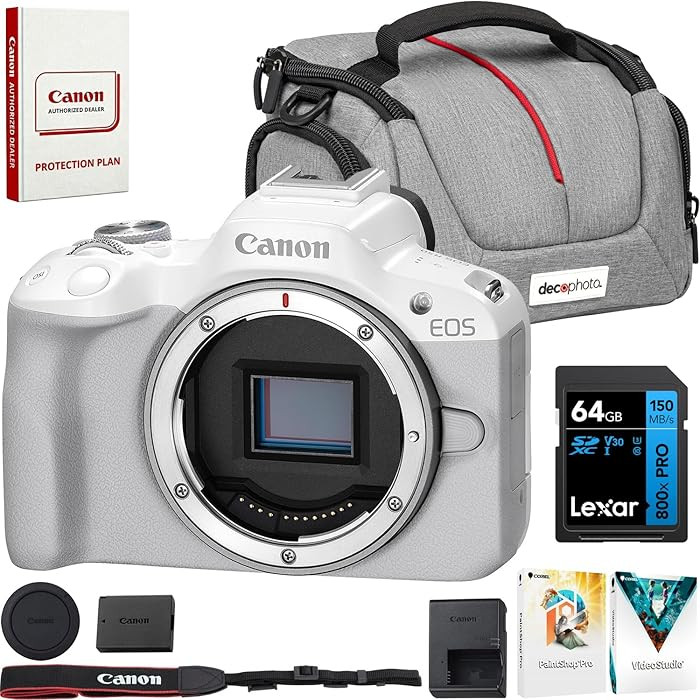 Canon EOS R50 Mirrorless Camera Body Only (White) 5812C002 Bundle with Lexar Premium 64GB SDXC Me... | Amazon (US)