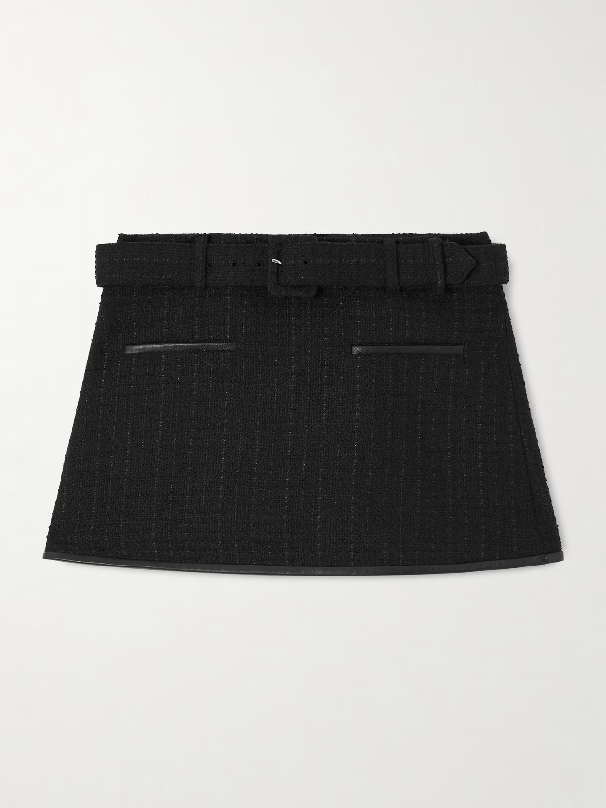 Self-Portrait - Belted Cotton-bouclé Mini Skirt - Black | NET-A-PORTER (US)
