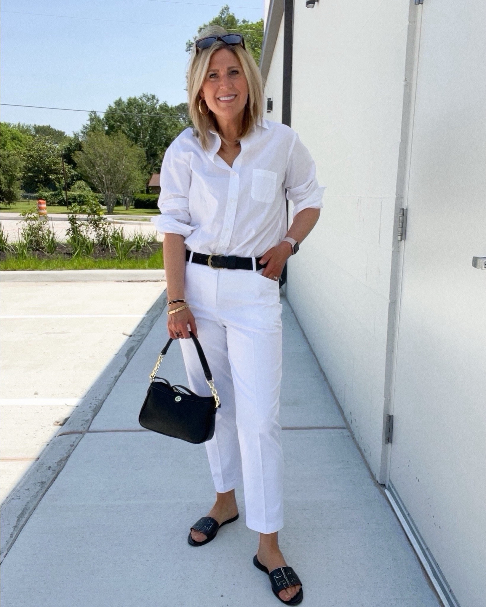 On sale! ♥️  Love this all white look with contrasting black accessories. Linking everything here.  The Loft pieces are all on sale!
Pants run tts. Shirt runs oversized. Love. 😘 

#LTKParties #LTKShoeCrush #LTKItBag #LTKStyleTip #LTKGiftGuide #LTKFindsUnder50 #LTKFindsUnder100 

#LTKOver40 #LTKMidsize #LTKSaleAlert #LTKTravel #LTKSeasonal #LTKootd #LTKPetite #LTKWorkwear #LTKBeauty
