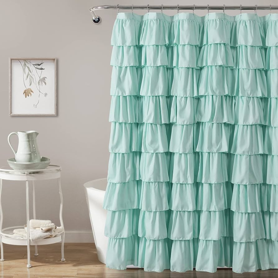 Lush Decor Ruffle Shower Curtain | Floral Textured Vintage Chic Farmhouse Style Design, Light Tur... | Amazon (US)