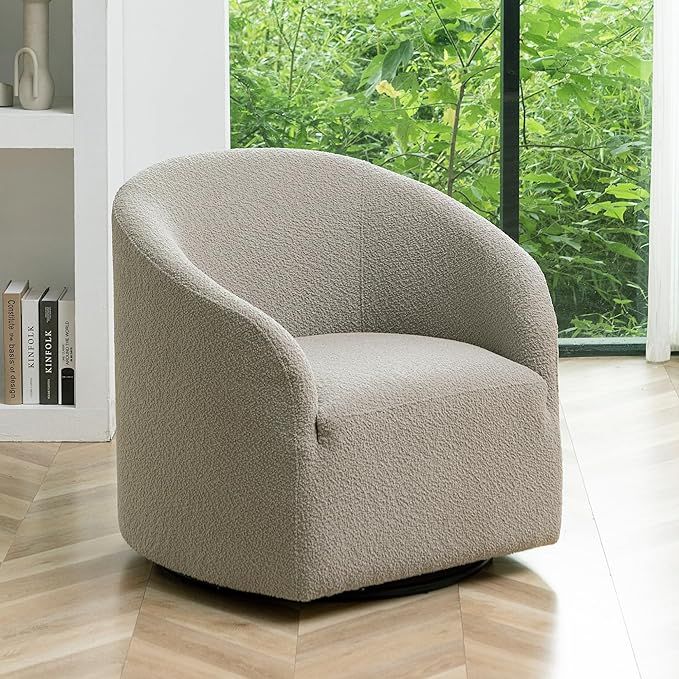 32" Wide Swivel Boucle Accent Chair Armchair, No Assembly Mid-Century Modern Round Barrel Chair f... | Amazon (US)
