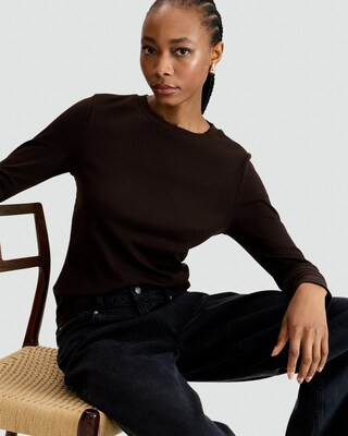 F&F Cotton Rich Crew Neck Long Sleeved Top in Brown | Tesco F&F