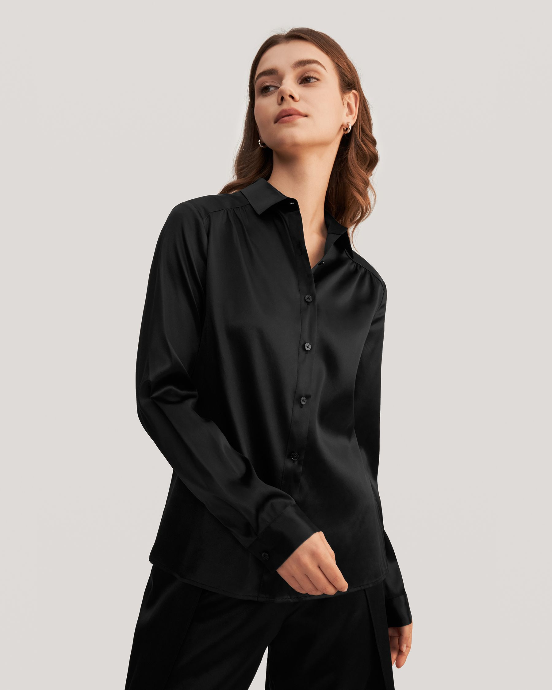 Long Sleeves Collared Silk Blouse | LilySilk